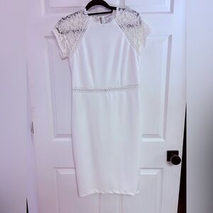 Premier Amour White Lace Lined Midi Dress bridal boho